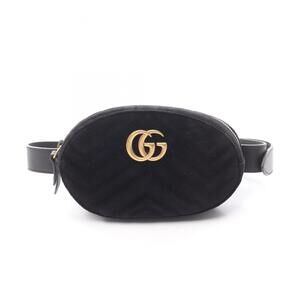 GUCCI Authentic Black Leather GG Marmont Fanny Pack